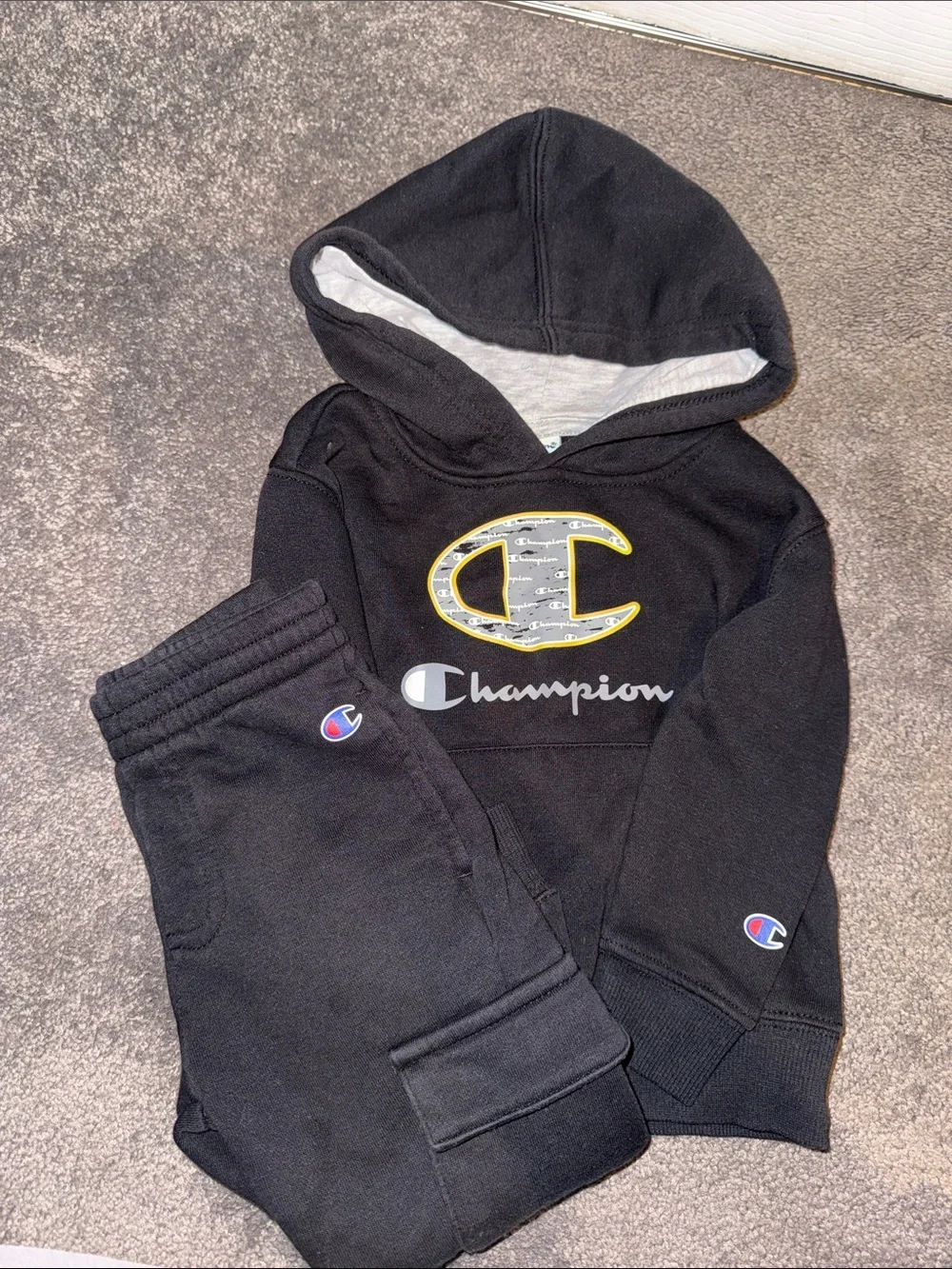Champion Black Hoodie and Jogger Set with Logo Detail